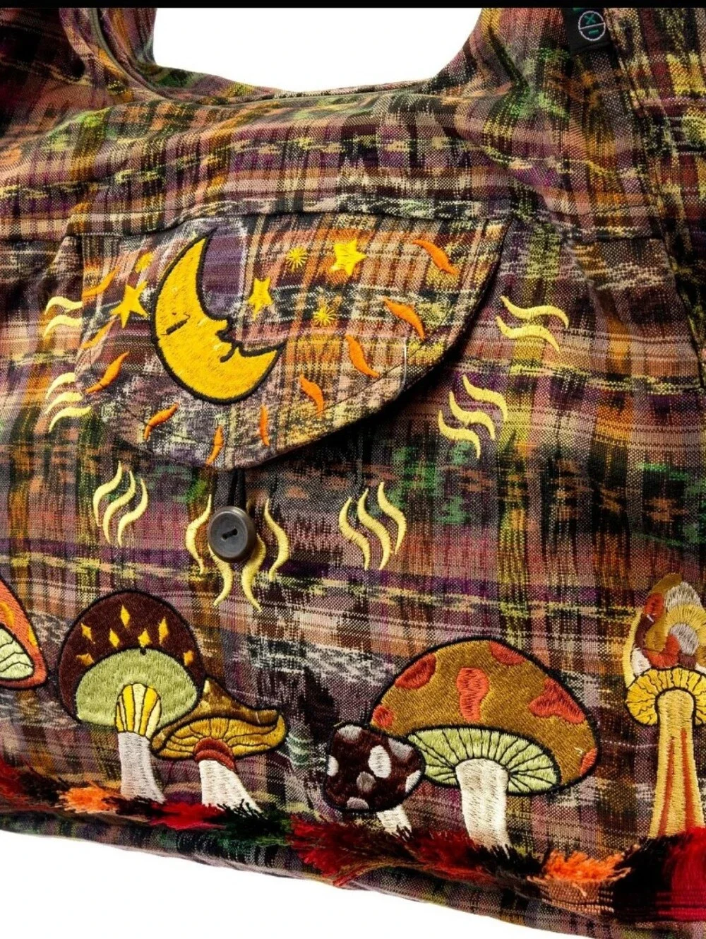 Funky Bohemian Embroidered Magical Mushroom Garden Crossbody Bag